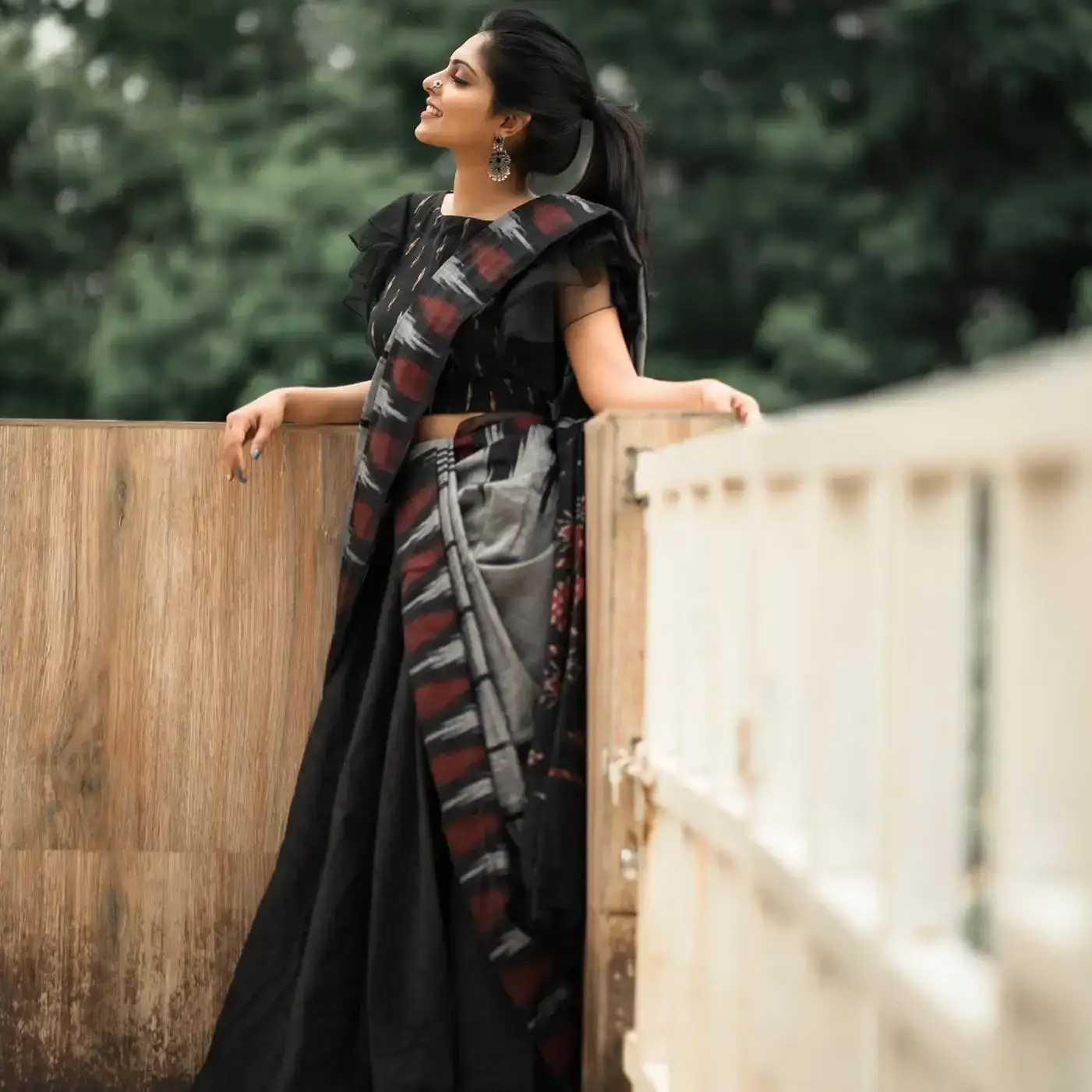 South Indian Actress Mounika Reddy in Traditional Black Saree